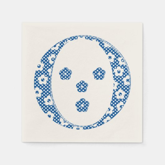 Blume Muster Buchstaben O (blau) Serviette (Vorderseite)