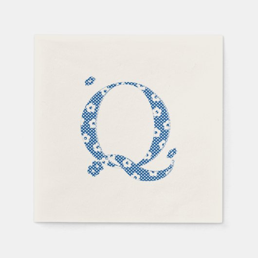 Blume Muster Buchstaben Q (blau) Serviette (Vorderseite)