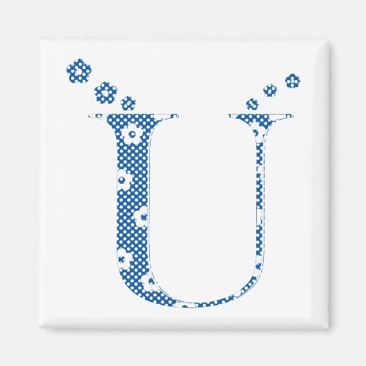 Blume Muster Buchstaben U (blau) Magnet (Vorne)