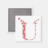 Blume Muster Buchstaben U (rot) Magnet (Vorderseite/Rückseite)