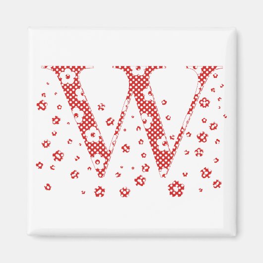 Blume Muster Buchstaben W (rot) Magnet (Vorne)