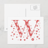 Blume Muster Buchstaben W (rot) Postkarte (Vorne/Hinten)