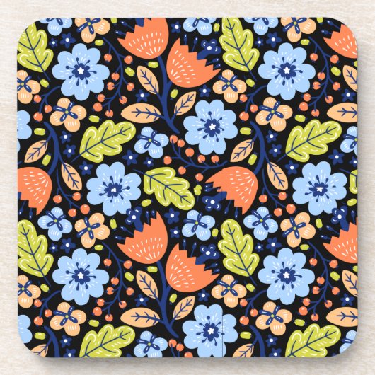 Blume Muster bunt leuchtend Getränkeuntersetzer (Vorderseite)
