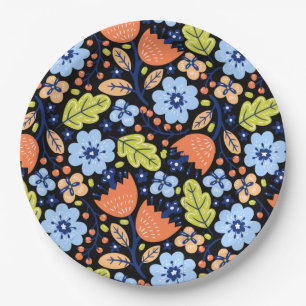 Blume Muster bunt leuchtend Pappteller