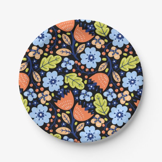 Blume Muster bunt leuchtend Pappteller (Vorderseite)
