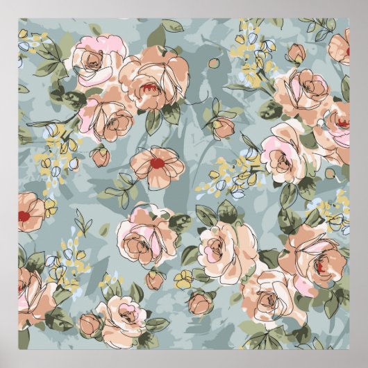 Blume Muster Design Textil Illustration, flaton Poster (Vorne)