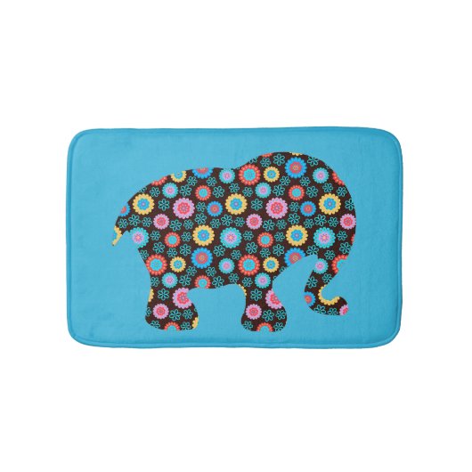 Blume Muster Elephant auf Blue Badematte (Vorderseite)