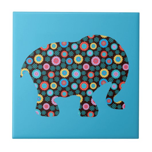 Blume Muster Elephant auf Blue Fliese (Vorderseite)