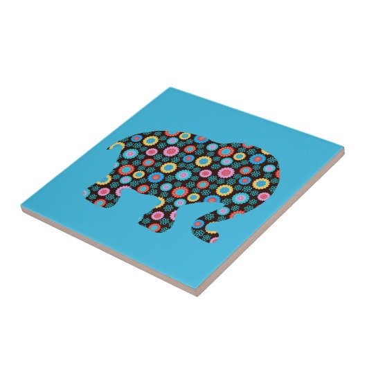 Blume Muster Elephant auf Blue Fliese (Seite)