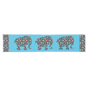 Blume Muster Elephant auf Blue Kurzer Tischläufer