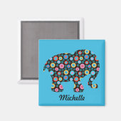Blume Muster Elephant auf Blue Personalisiert Magnet (Vorderseite/Rückseite)