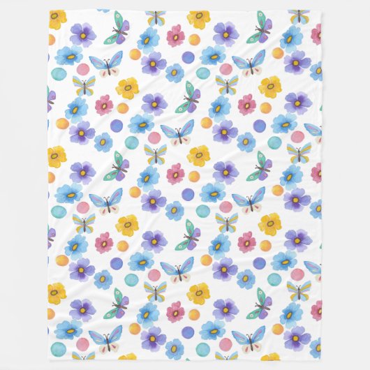 Blume-Muster für Aquarellkinder Fleecedecke (Vorderseite)