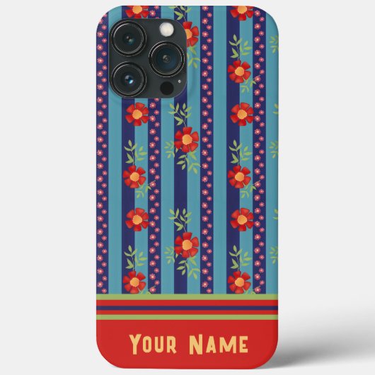 Blume-Muster für Fun Blue Strip Case-Mate iPhone Hülle (Rückseite)