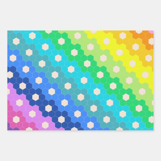 Blume-Muster für Hell-Regenbogen Geometric Hexagon Geschenkpapier Set (Vorderseite)