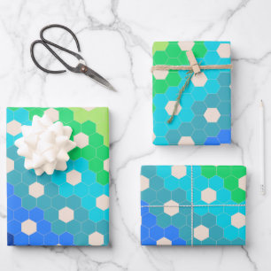 Blume-Muster für Hell-Regenbogen Geometric Hexagon Geschenkpapier Set