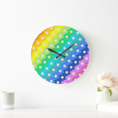 Blume-Muster für Hell-Regenbogen Geometric Hexagon Große Wanduhr (Zuhause)