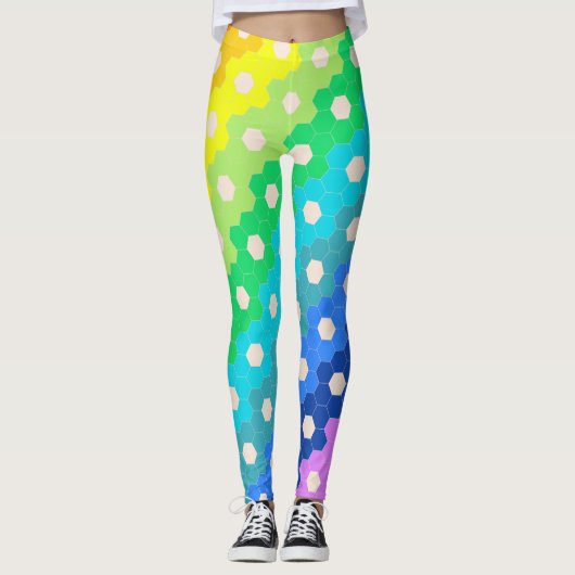 Blume-Muster für Hell-Regenbogen Geometric Hexagon Leggings (Vorderseite)