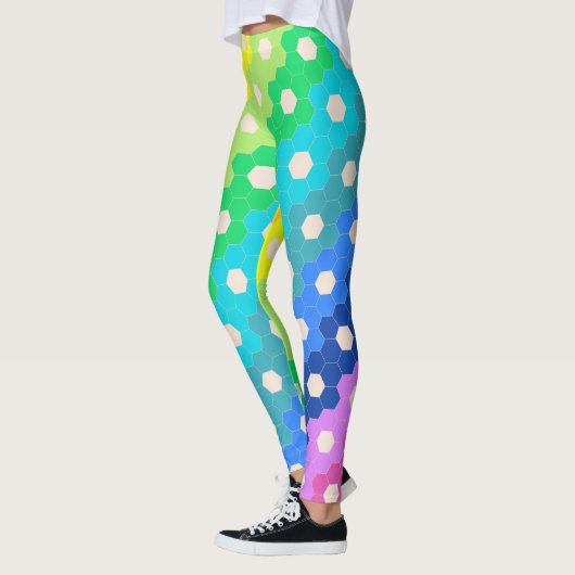 Blume-Muster für Hell-Regenbogen Geometric Hexagon Leggings (Links)