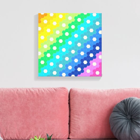 Blume-Muster für Hell-Regenbogen Geometric Hexagon Leinwanddruck (Insitu (Wohnzimmer))