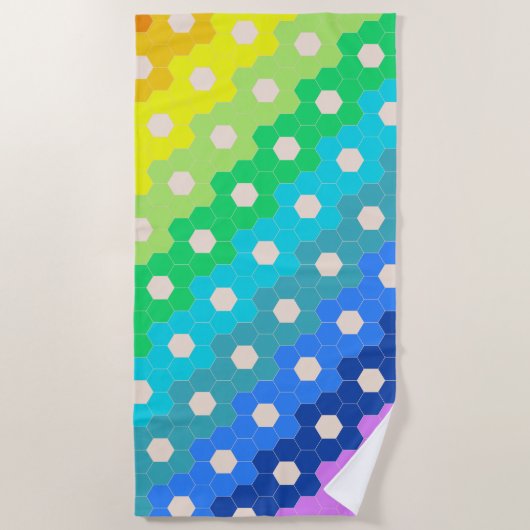 Blume-Muster für Hell-Regenbogen Geometric Hexagon Strandtuch (Vorderseite)