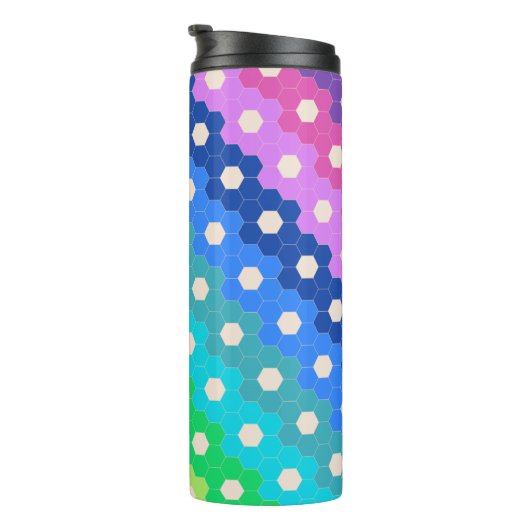 Blume-Muster für Hell-Regenbogen Geometric Hexagon Thermosbecher (Nach rechts gedreht)