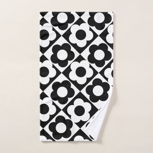Blume-Muster für Schwarzweiß-Diamant-Karo Badhandtuch Set (Handtuch)