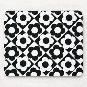 Blume-Muster für Schwarzweiß-Diamant-Karo Mousepad