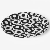 Blume-Muster für Schwarzweiß-Diamant-Karo Pappteller (Schrägansicht)