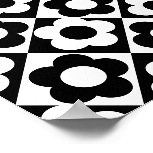 Blume-Muster für Schwarzweiß-Diamant-Karo Poster (Ecke)