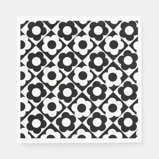 Blume-Muster für Schwarzweiß-Diamant-Karo Serviette (Vorderseite)