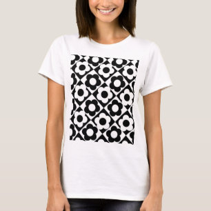 Blume-Muster für Schwarzweiß-Diamant-Karo T-Shirt