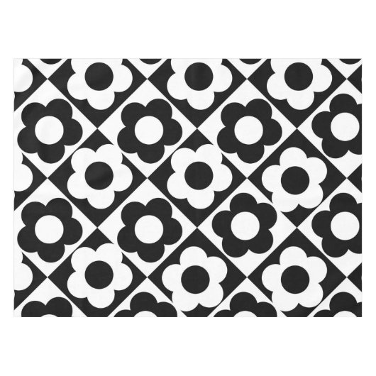 Blume-Muster für Schwarzweiß-Diamant-Karo Tischdecke (Vorderseite (Horizontal))