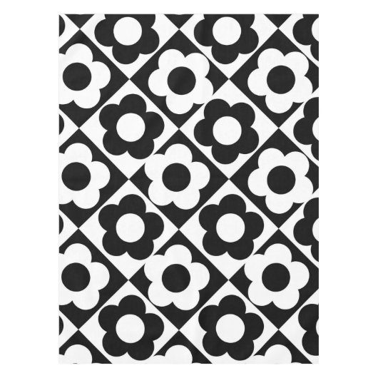 Blume-Muster für Schwarzweiß-Diamant-Karo Tischdecke (Vorderseite)
