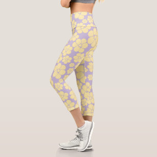 Blume Muster - gelb und Lila Capri Leggings