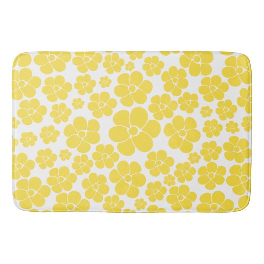 Blume Muster - Gelb und Weiß Badematte (Vorderseite)