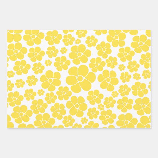 Blume Muster - Gelb und Weiß Geschenkpapier Set (Vorderseite 3)