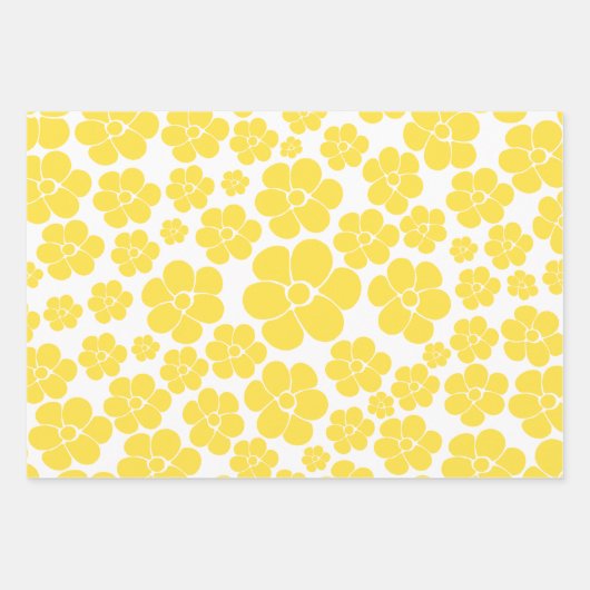 Blume Muster - Gelb und Weiß Geschenkpapier Set (Vorderseite 2)