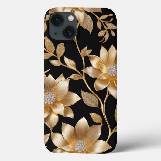 Blume-Muster Gold Schmuck Elegantes Blumendesign Case-Mate iPhone Hülle (Rückseite)