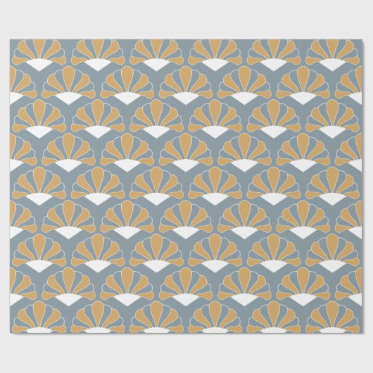 Blume Muster Gold und Silber Blue Art Deco Geschenkpapier (Flach)