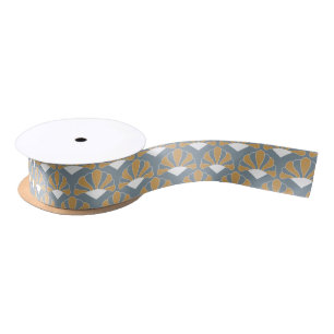 Blume Muster Gold und Silber Blue Art Deco Satinband
