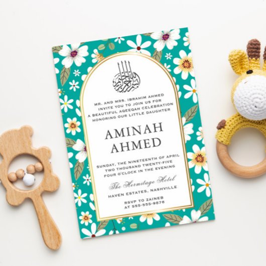 Blume Muster Green Ismic Aqiqa Aqeeqa Baby Einladung
