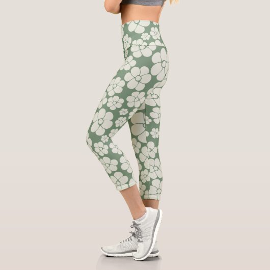 Blume Muster - Grün Capri Leggings (Links)