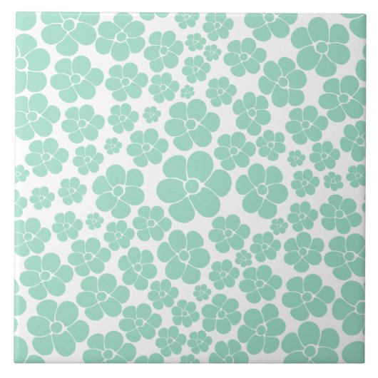 Blume Muster - Grün (Minze) Fliese (Vorderseite)