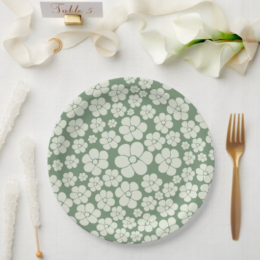 Blume Muster - Grün Pappteller (Hochzeit)