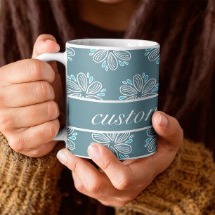 Blume Muster in Blau und Weiß mit Text Kaffeetasse