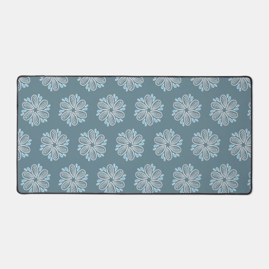 Blume Muster in Blau und Weiß Schreibtischunterlage (Vorderseite)