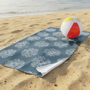 Blume Muster in Blau und Weiß Strandtuch