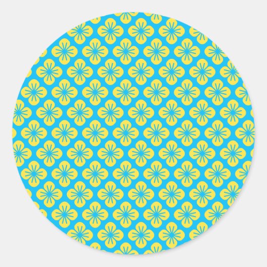 Blume Muster in Gelb und Türkis Runder Aufkleber (Vorderseite)