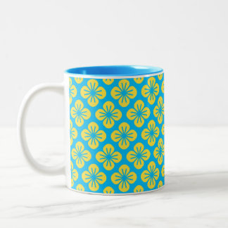 Blume Muster in Gelb und Türkis Zweifarbige Tasse
