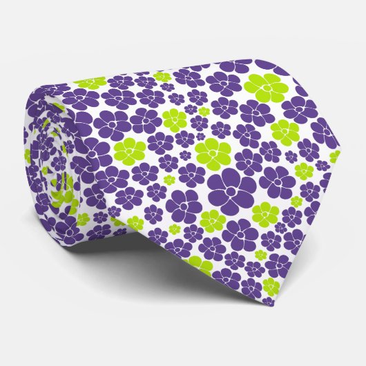 Blume Muster in Lime Green und Lila Krawatte (Gerollt)
